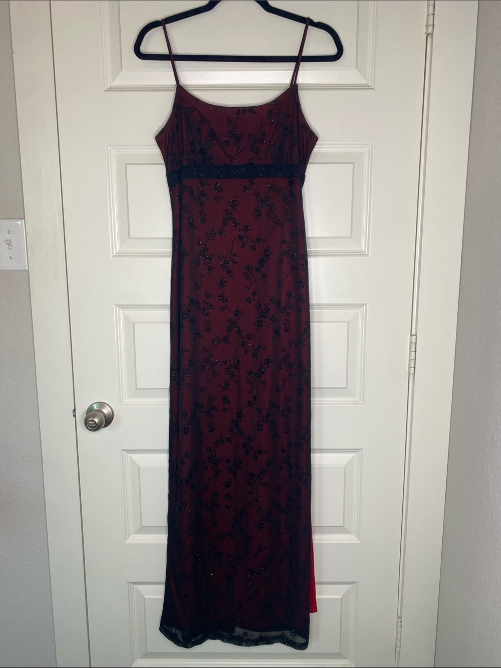 90s y2k Elegant Burgundy Spaghetti-Strap Evening Dress